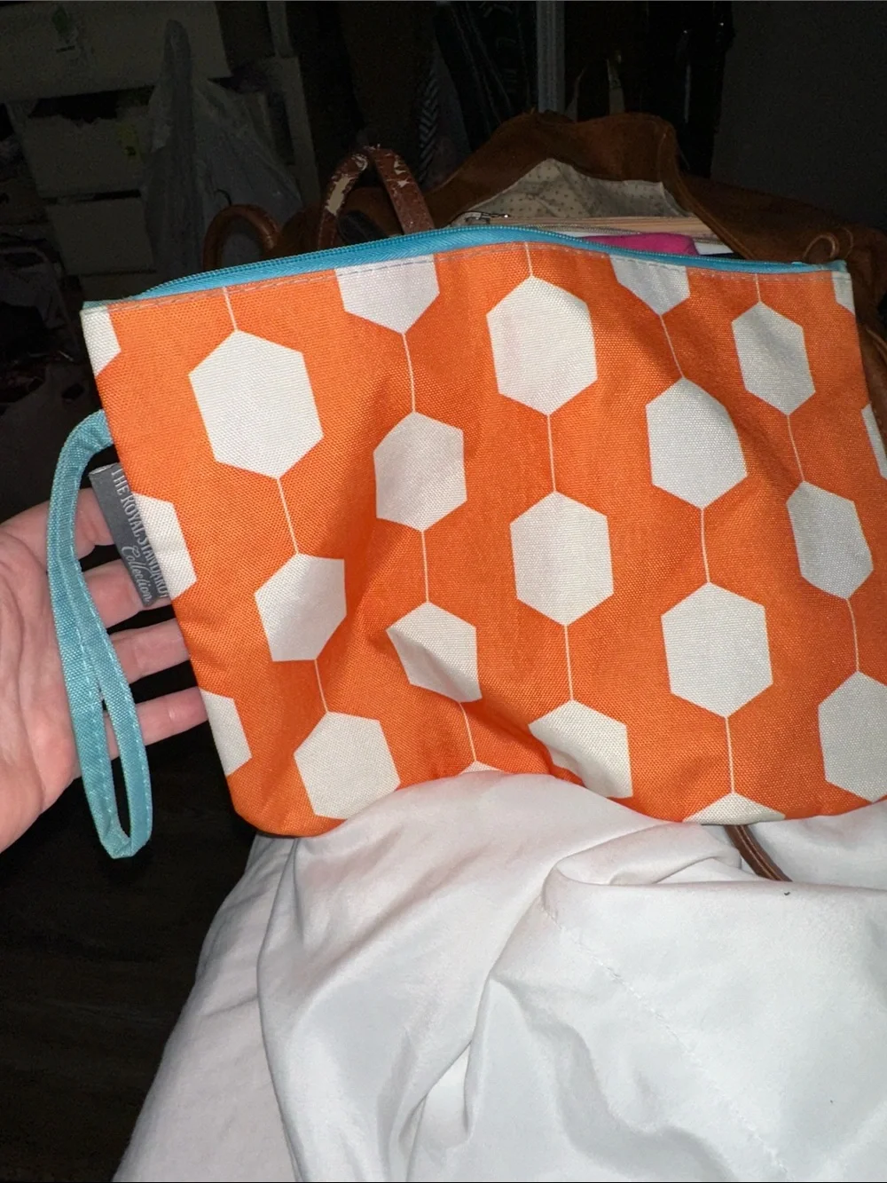 The royal standard Orange Geometric Cosmetic Bag turquoise zipper strap new